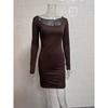 Damen Langarm U-Ausschnitt Sexy Enges Kurzes Kleid