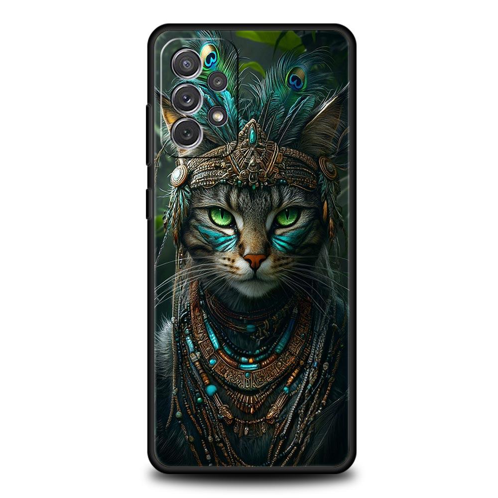 Phone Case for Samsung Galaxy A13 A15 A17 A07 A21S A22 A23 A25 A31 A73 A32 A52 A52S A41 5G Soft TPU Shell Animal Cat Tattoo Bags