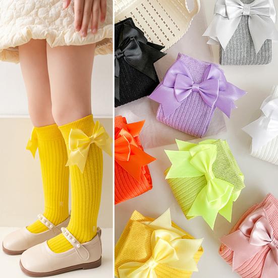 1 Pair Kids Bow Knee High Cotton Socks Cotton Long Socks Adorable Breathable Mid-Calf