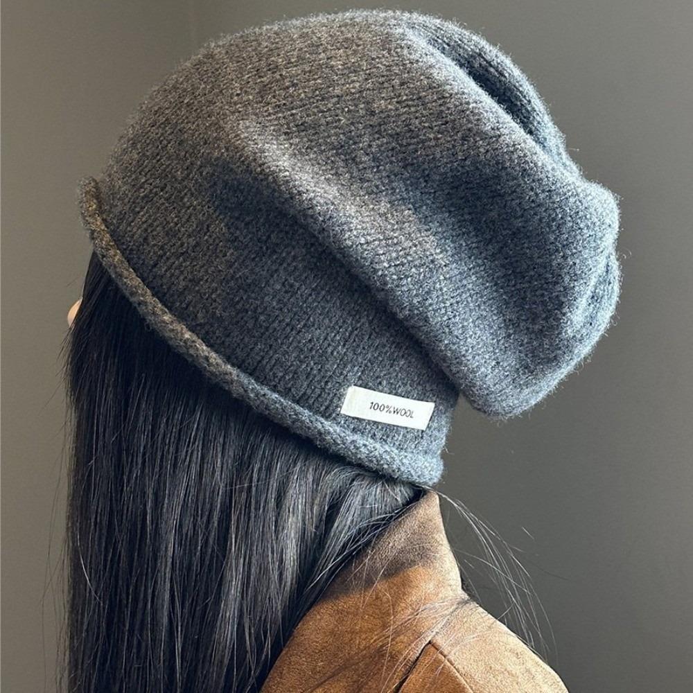 55-58CM Ear Protection Hat Ear Protection Winter Vintage Cap Wool Knit Slouchy Beanie  Women
