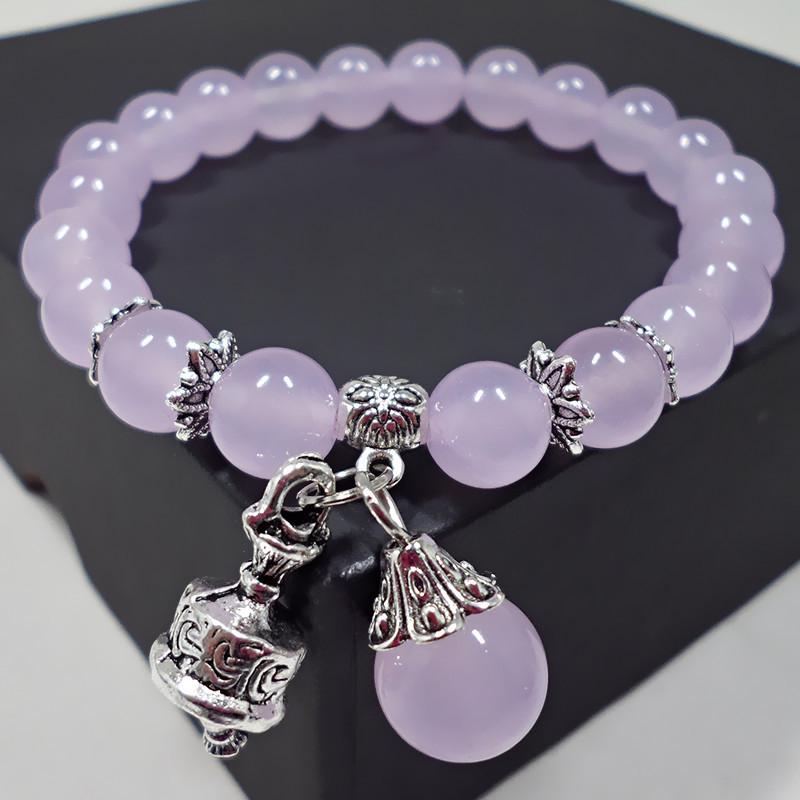 Amethyst Chalcedony Bracelet, Women's Diamond Bell Bracelet, Pendant, Bracelet, Handmade Beaded Jewelry