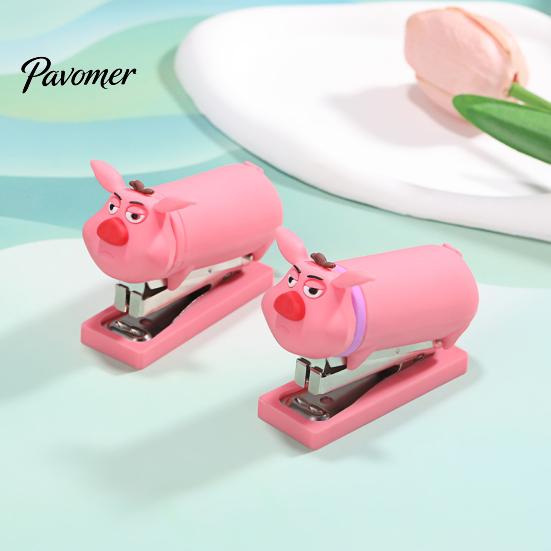 Easy Use Stapler for Daily Homework Mini Cartoon Stapler, Cute Pig Shape, Portable Lightweight PVC Pencil Case Shell Binding Tool, Handheld School And