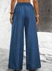 Women High Waist Elastic Drawstring Wide Leg Pants Solid Denim Look Straight Trousers Summer Casual Loose Long Pants Factory Supply