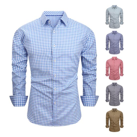 Heren Geruite Button-Down Shirt Lange Mouw Kraag Formeel Shirt Slim Fit Casual Shirt voor Kantoor Prom Feest Date
