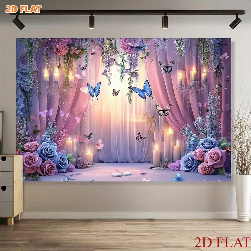 2D Dreamy Pink Curtains and Butterflies Background Cloth Photo Booth Prop
