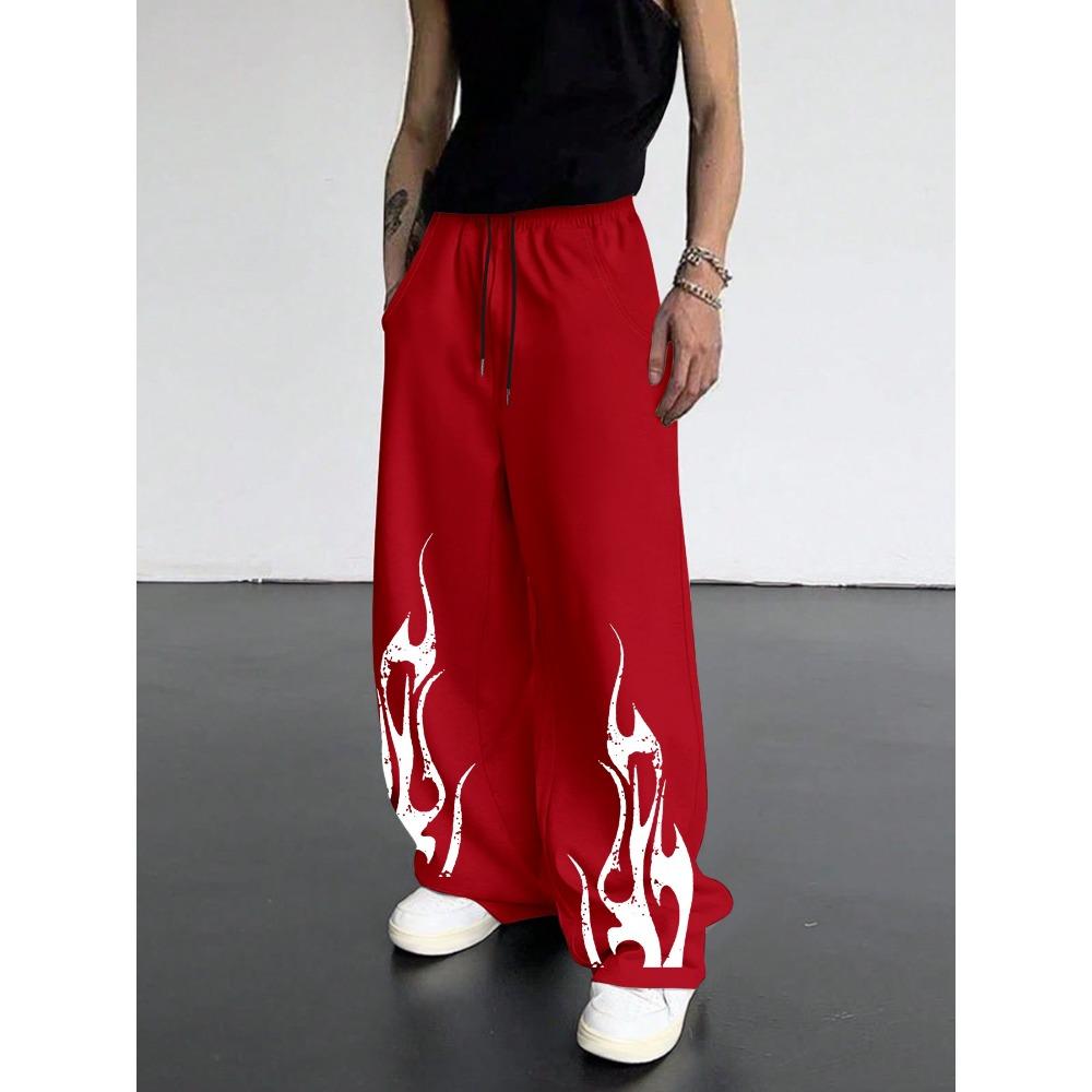 

Men s Casual Straight Leg Pants and Flame Printed Wide Leg Pants with Loose Street Style Are Perfect for Daily Outings and Jogging S