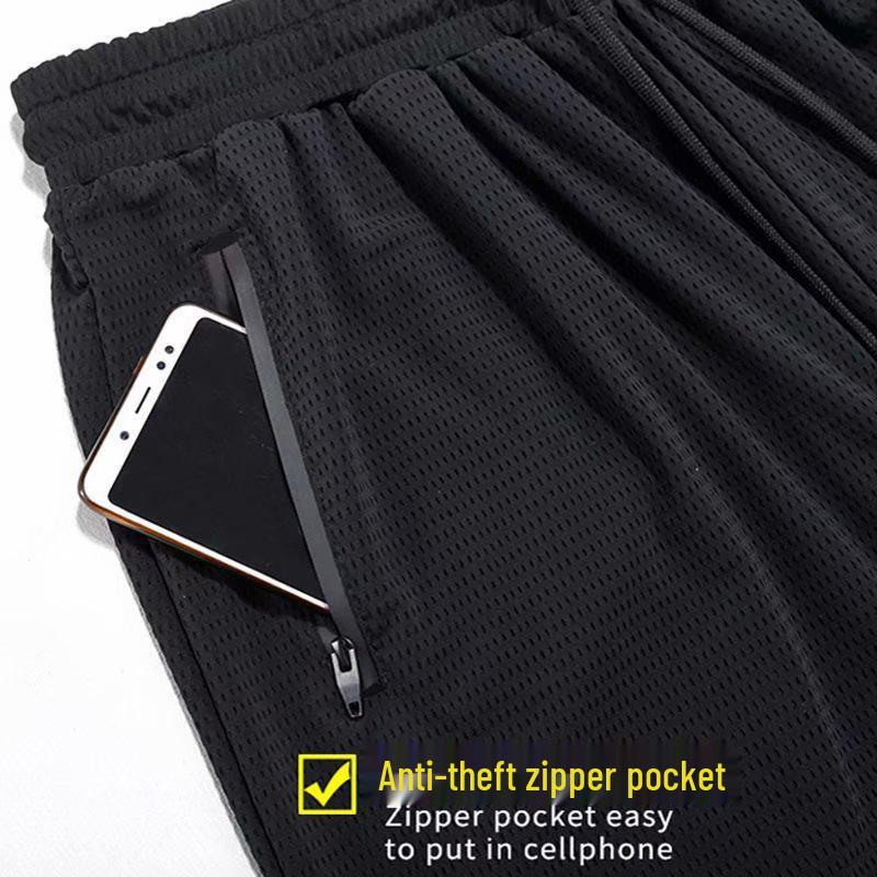 Men's Quick-Dry Nine-Point Mesh Pants, S-8XL, Ice Silk, Loose Fit, Summer Thin Sport Casual Style