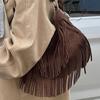 Autumn new fashion Maillard style fringed bag women's bag retro tote bag large capacity underarm bag
