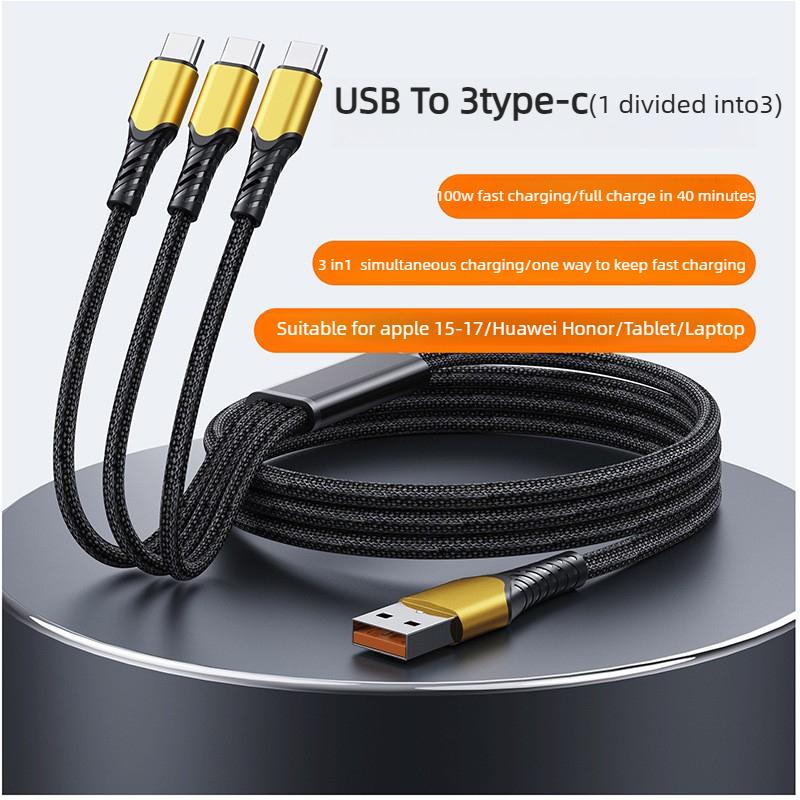 

100W 3 in 1 USB Type C Cable USBA/ USBC To 3 Type C Fast Charging Cable Spliter Cord for iPhone17 Samsung Xiaomi Huawei