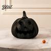 Matte Black Resin Statue Halloween Pumpkin Figurine Spooky Face Sculpture Festival Display Ornament Gothic Tabletop Centerpiece for Home Table