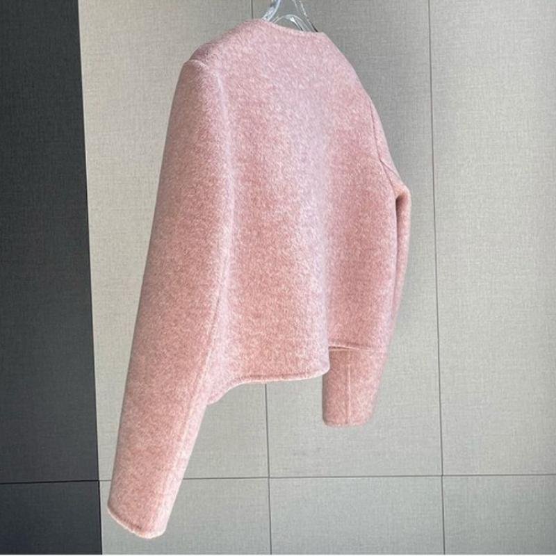 Einfarbige, kurze, doppelseitige Wolljacke für Damen, einreihiges, modisches, einfarbiges Oberteil mit Rundhalsausschnitt