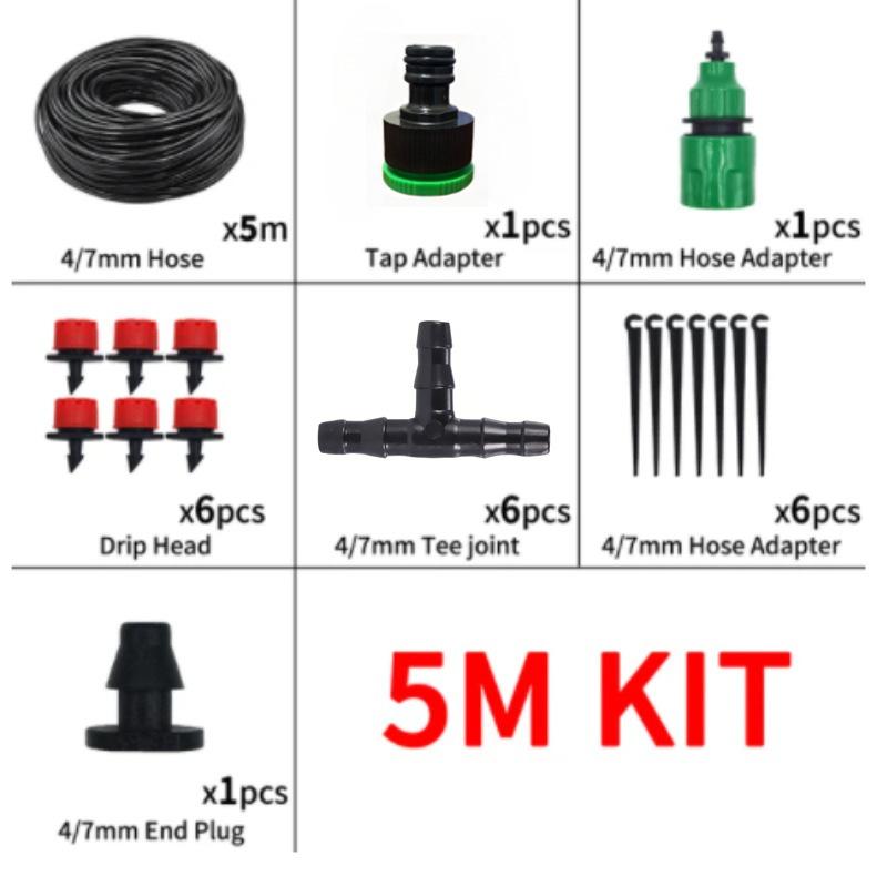 Drip Irrigation System Automatic Watering Garden Hose Micro Drip Watering Kits Adjustable Nozzle Garden Supplies System Water 5M (Set)