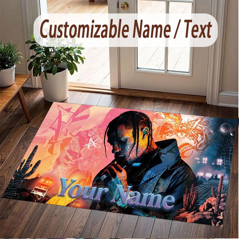 Custom Name Crystal Velvet Rug,Travis Scott Comfortable Anti Slip Floor Mat For Room Decoration