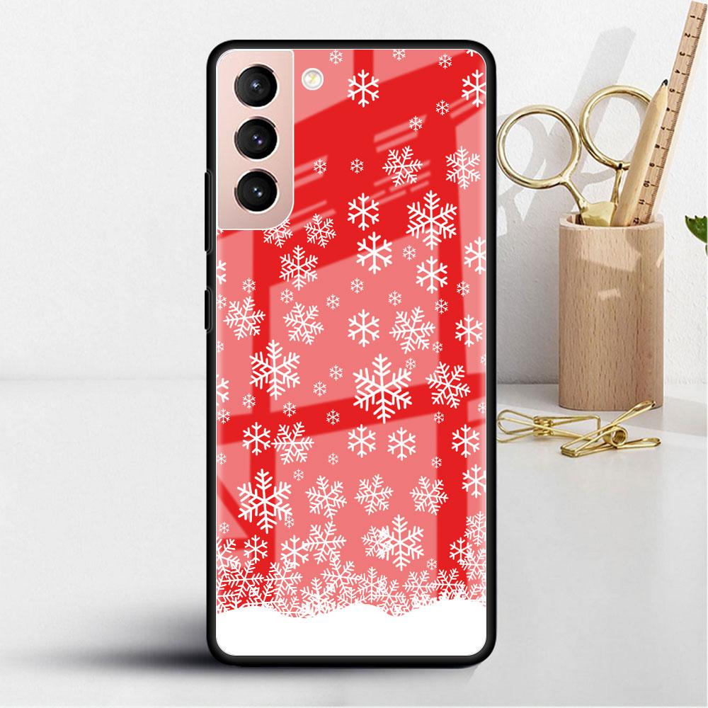 Boże Narodzenie Cartoon Snowman Szklana Etui Do Samsung Galaxy S22 S20 FE S21 Plus Telefon Pokrowiec S10 5G S9 Note 20 Ultra 10 Lite Shell