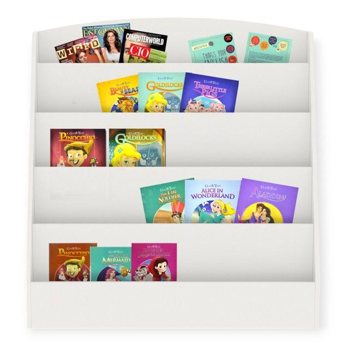 Kinderbibliothek GINGER HOME, 5-stufiger Organizer für Bücher und Zeitschriften, Weißes MDF-Holz, 80x30x80 cm