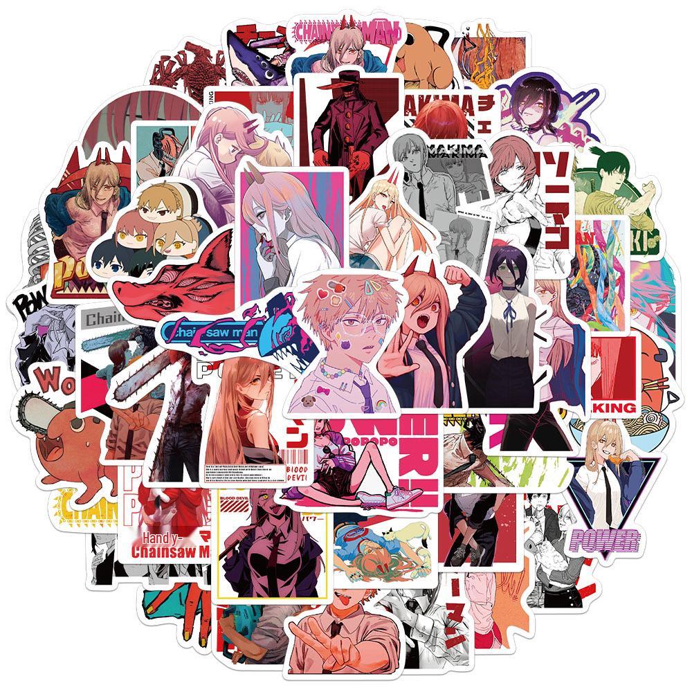 50 Pegatinas Creativas de Chainsaw Man Anime para Diarios, Manualidades, Teléfonos y Portátiles