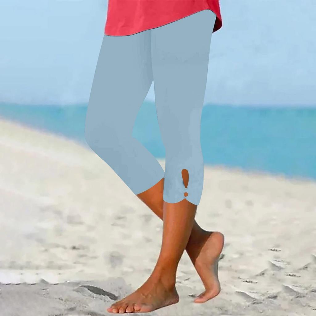 Women's High Waist Yoga Pants Summer Hollow Out Comfortable Stretch Tight Pants Workout Compression Capried Pants