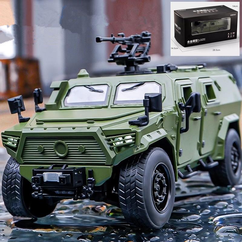 1/18 DONGFENG Warrior Military Alloy Armored Car Model Diecasts Metal Tank Explosion Proof Car Off-road Vehicles Model Sound Light Kids Toys Gift