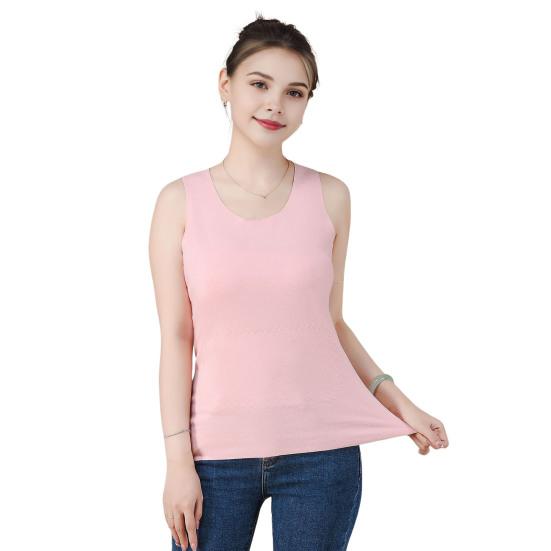 Colete térmico feminino de inverno, sem costura, dupla face, pelúcia, trava rápida de temperatura, gola redonda, ajuste fino, elástico, sem mangas, roupa interna, parte inferior, regata