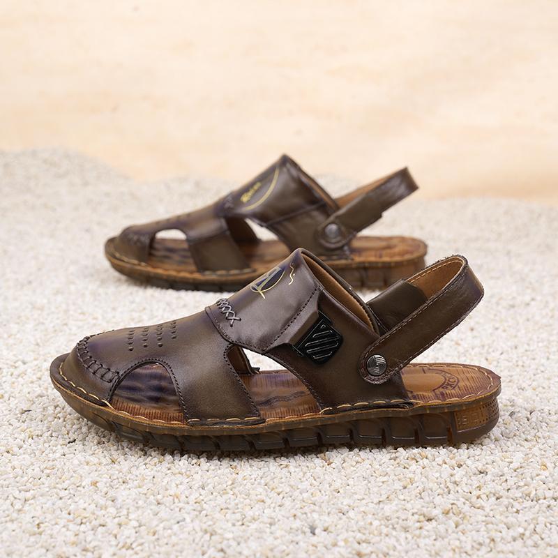 

Модные Новые Летние Сандалии Ручной Работы Мужские Дышащие Кожаные Туфли Мужские Уличные Мужские Сандалии Противоскользящие Пляжные Сандалии Обувь с Отверстиями 38 коричневый