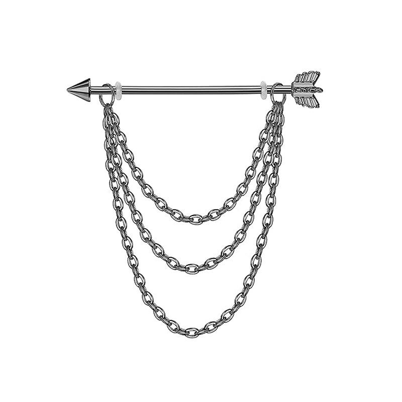 Fashion Stainless Steel Industrial Piercing Long Rod Chain Star Tragus Earrings Jewelry for Women Men