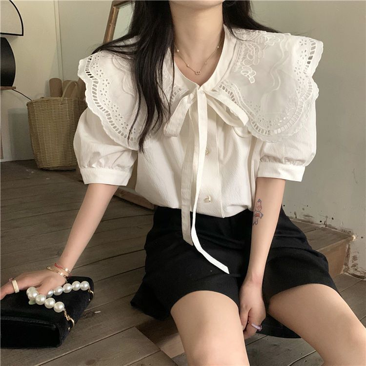 White Shirt Women's Summer New Popular Bow Tie Tops
