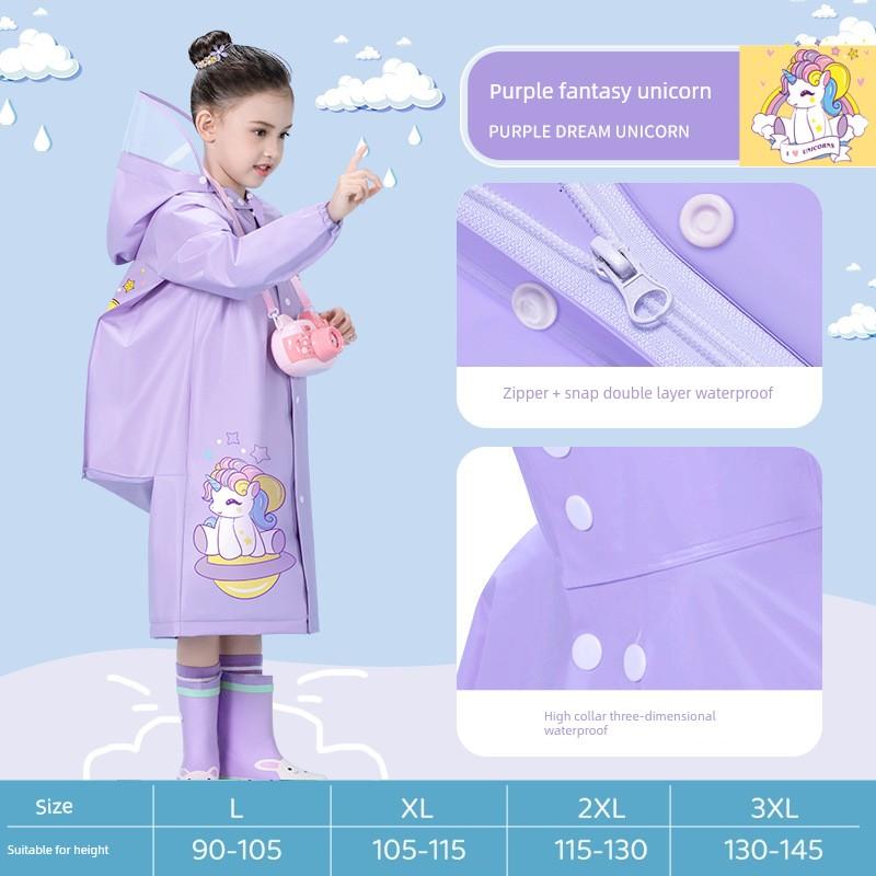 Eva Kidsren's Raincoat for Boys, Girls, and Elementary School Students with School Bags, Rainproof Poncho for Heavy Rain