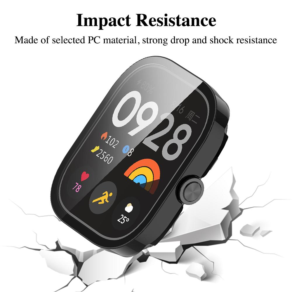 Hardt Etui+Glass for Xiaomi Redmi Watch 4 Skjermbeskytter Herdet Glass Støtfanger Beskyttelsesdeksel Beskyttende Skall Tilbehør