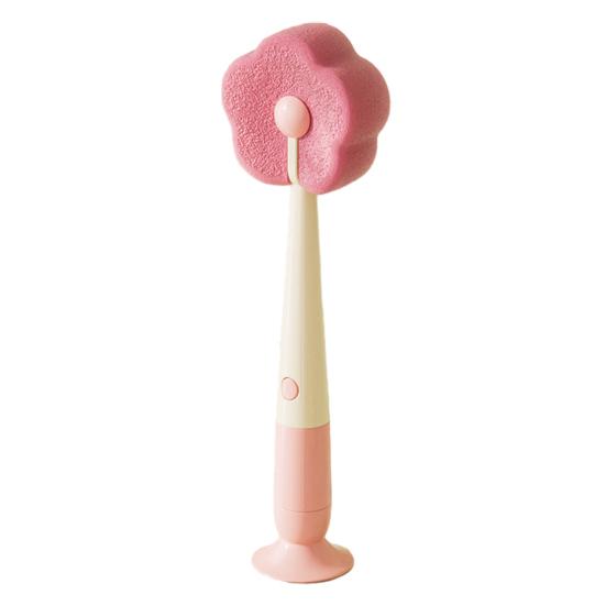 Cleaning Brush with Suction Cup Base Removable Flower Sponge Head Three-in-One Functions Multi-functional Cleaning Brush