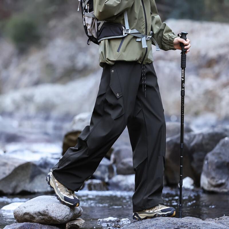 SWAMP AREA American Rivet Hiking Pants for Men, Spring And Autumn Trendy Cargo Pants, Casual Versatile Wrinkled Trousers KS2503 Black M