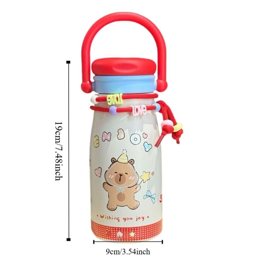 Cute 600ml Capybara Insulated Cup with Lanyard with Straw Thermal Water Bottle Handle Stainless Steel Car Coffee Cup Gifts