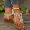 Fashion Plus Size Woven Clip Toe Sandals Women Summer Elastic Band Wedge Heel Sandals Woman Comfortable Soft Sole Rome Sandles Female