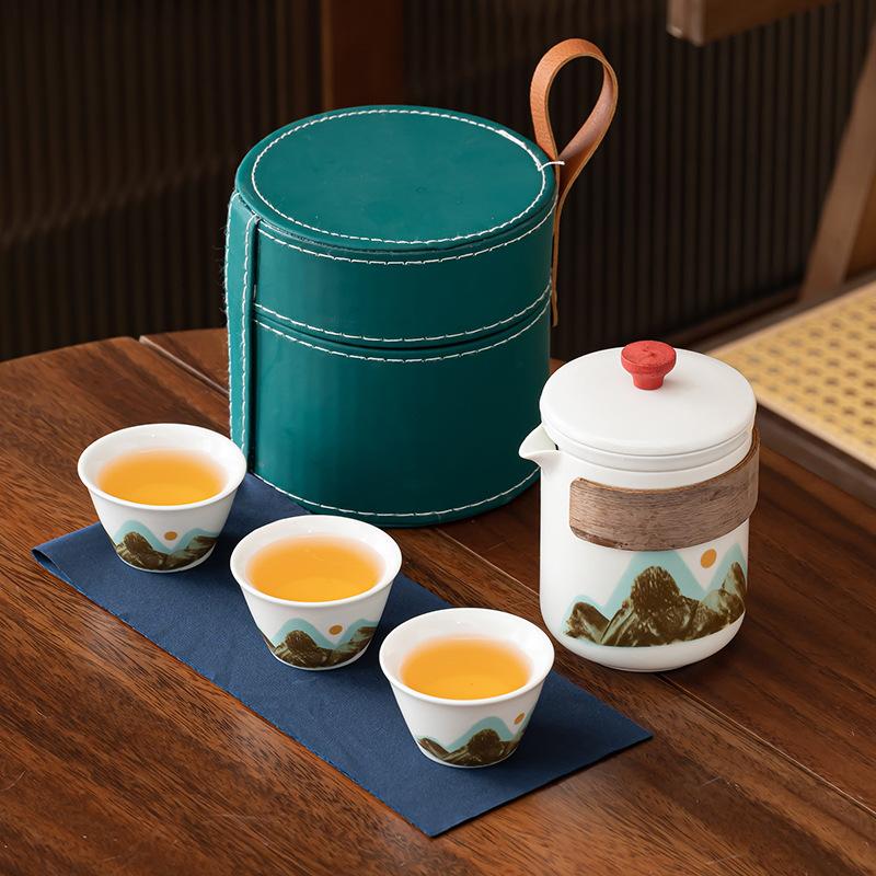 Ретро глазурь цвет дорожный чайный набор Циншань древний рифмованный чайник набор портативный