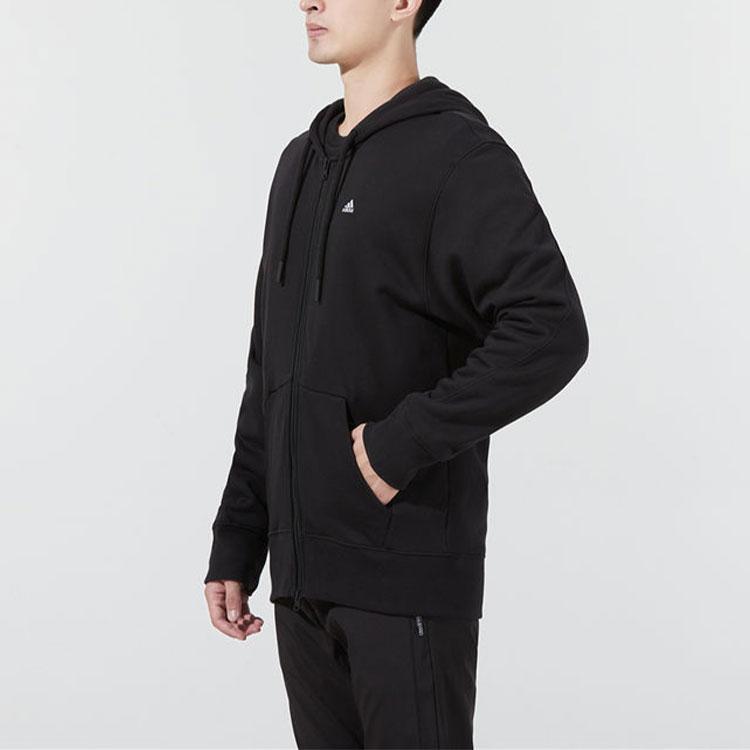 Adidas Solid Color Logo Casual Sports Woven Zip Hoodie Jacket Men Outerwear Black H45369