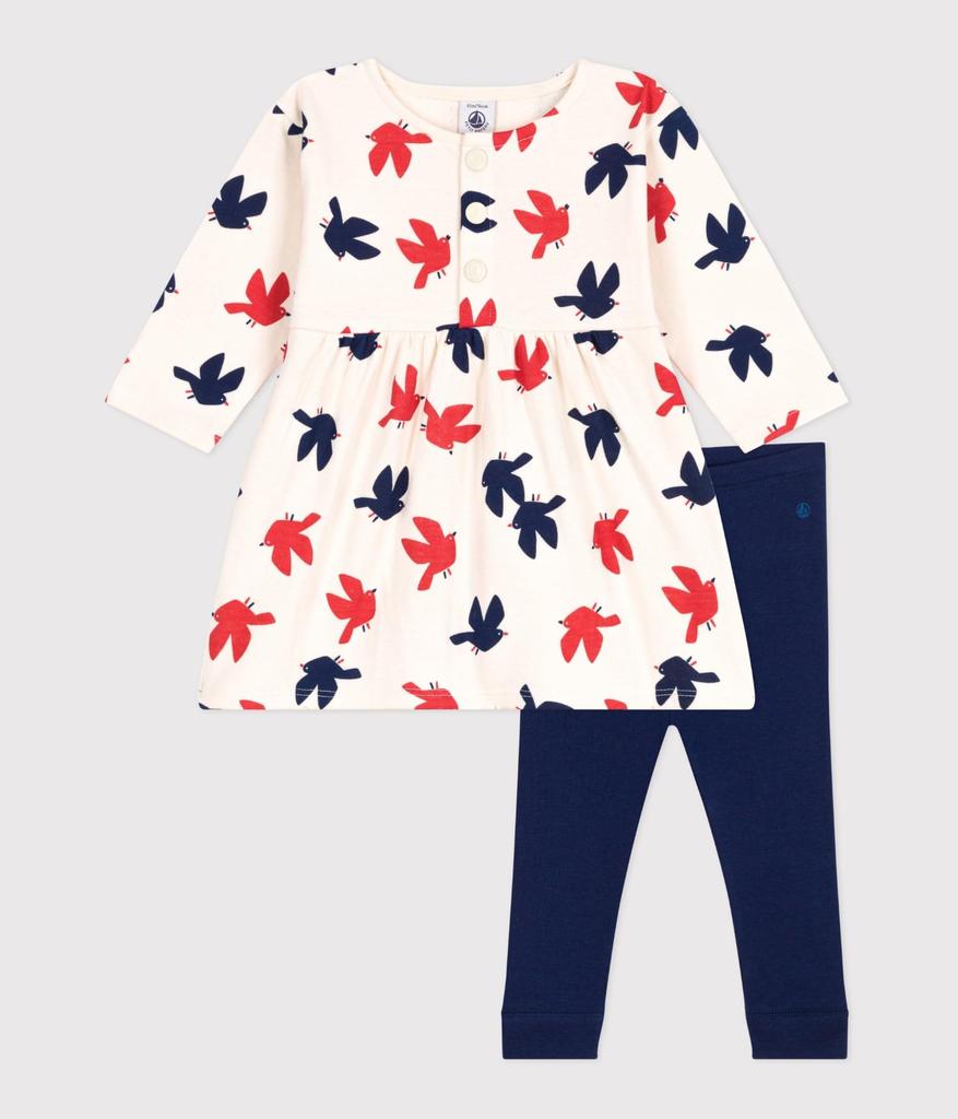 Dress Leggings Set A0CUZ Milky 18 months 81cm [Petit Bateau] + White/Multicolor