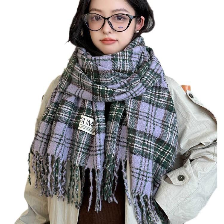 Maillard Plaid Scarf Women'S Season Thickened Warm Shawl Dual-Purpose Solid Color Student Bib Neck Tide