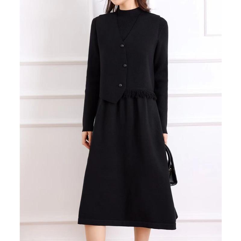 Irregular vest knitted dress two-piece set autumn and winter semi-turtleneck temperament commuter design suit women