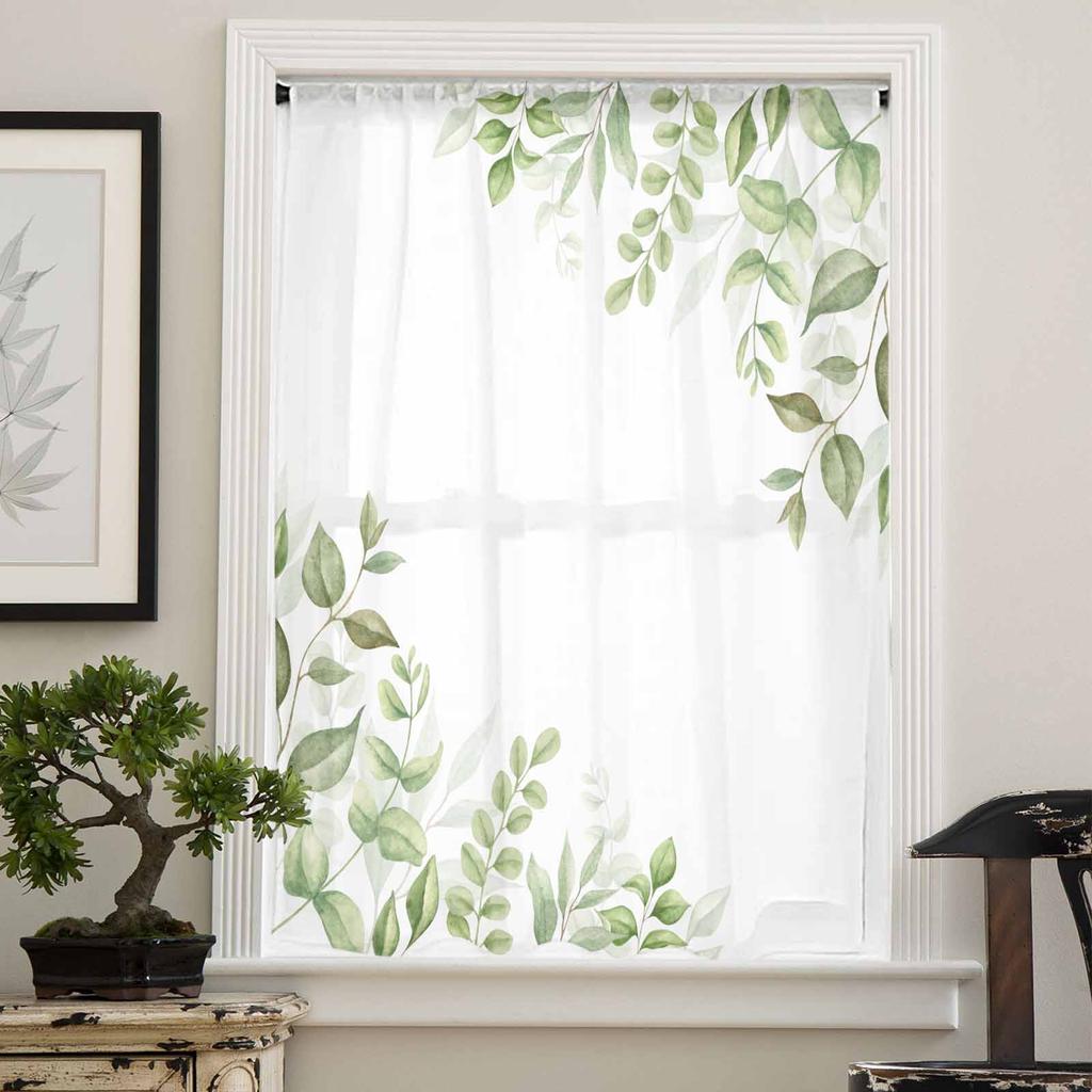 Natural Style Of Plant Leaves Sheer Curtains for Kids Bedroom Living Room Voile Window Curtains Tulle Drapes