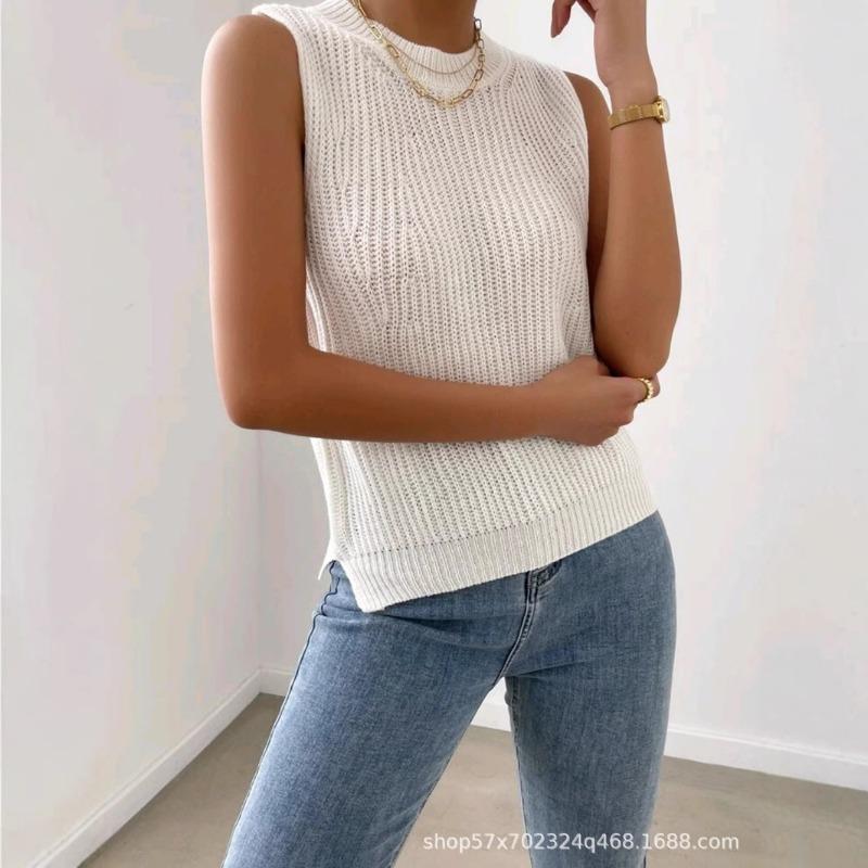 Elegant Slimming Solid Sleeveless Knit Vest Top For Women Summer