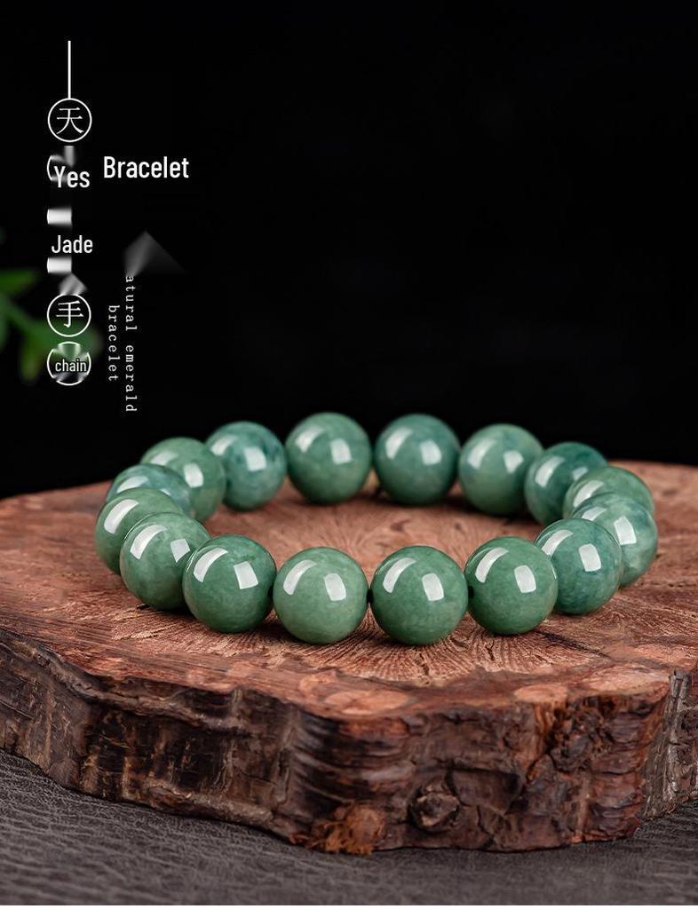 Natural A-Grade Ice-Type Green Jade Round Beads Bracelet for Men & Women