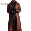 Herren Langer Trenchcoat aus Kunstleder mit Revers, langärmelig, einfarbig, Windjacke, wasserdicht, winddicht, Windjacke