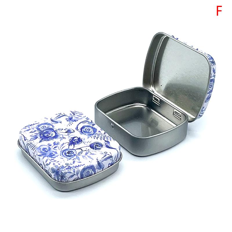 Portable Mini Metal Hinged Tin Box With Lid Rectangular Small Storage Container Candy Pill Case Pill Organizer Capsule Box