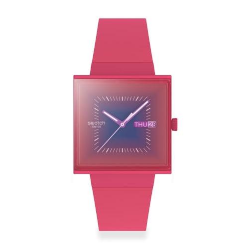 

Swatch SQUARE BIOCERAMIC SQUARELY BERRY SO34R700 Розовые часы