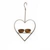 Metal Heart Shaped Outdoor Bird Feeder Hanging Garden Decorative Iron Frame Small Bird Feeding Station with Two Wooden Bowls