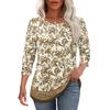Damen Casual Lockere Passform Dreiviertelarm Oberteil Rundhalsausschnitt Bohème-Print Bluse Leichter Bequemer Stoff Geeignet für den täglichen Gebrauch