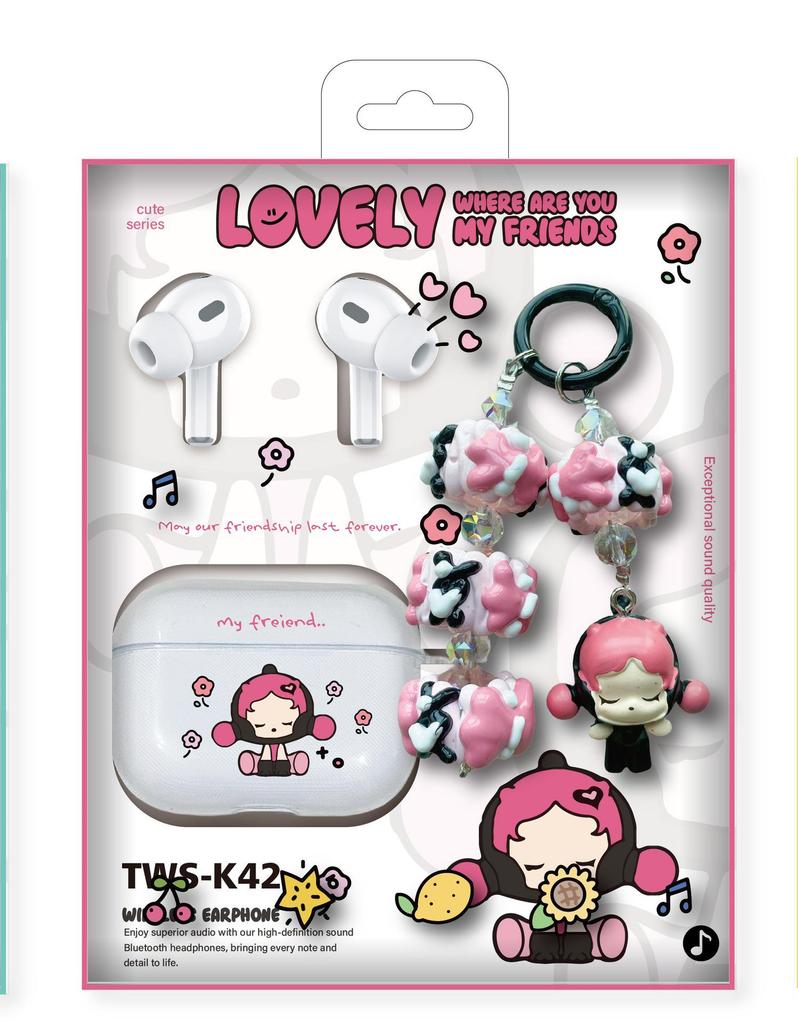 New TWS-K42 Bluetooth 5.3 In-ear True Wireless Earbuds with Cartoon Doll Bead Silicone Case