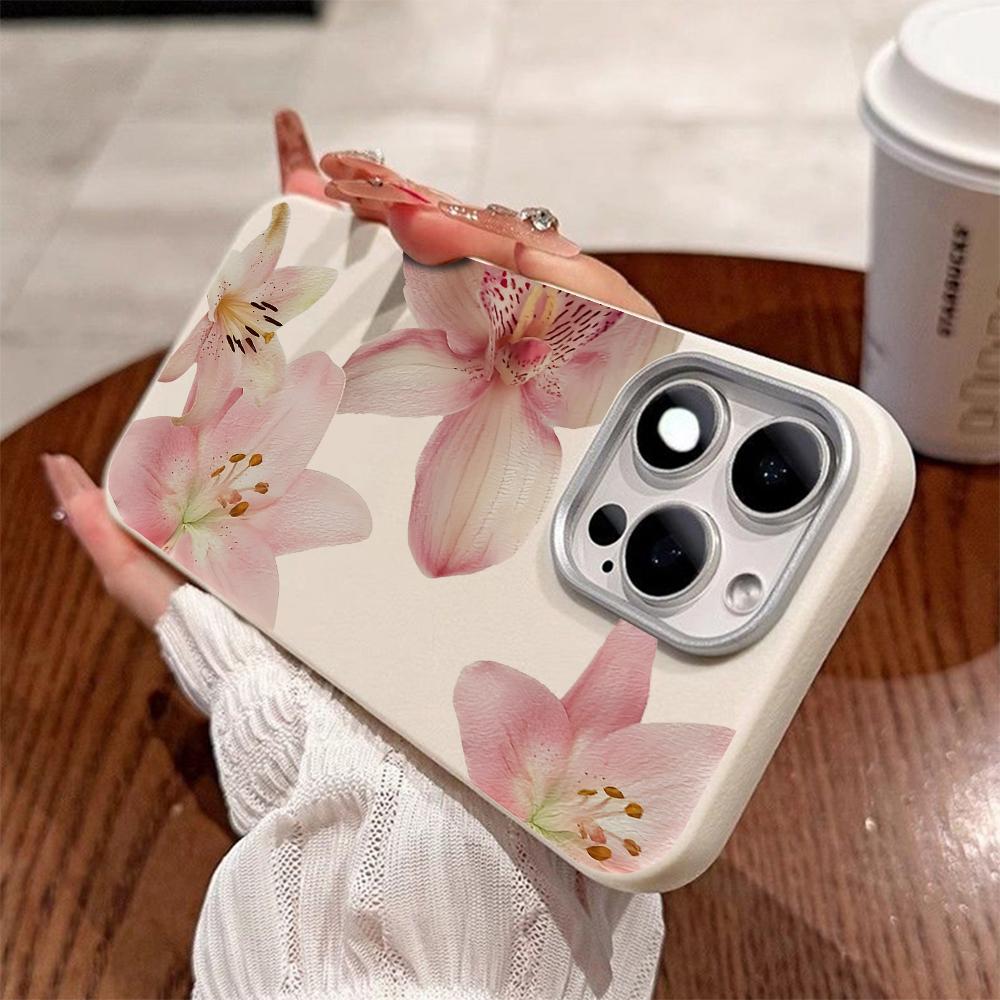 Elegant Pink Flower Pattern Phone Case For iPhone 17 16 15 14 Pro 13 12 11 Pro Max 17 Air 14 15 Plus Shockproof Soft Cover