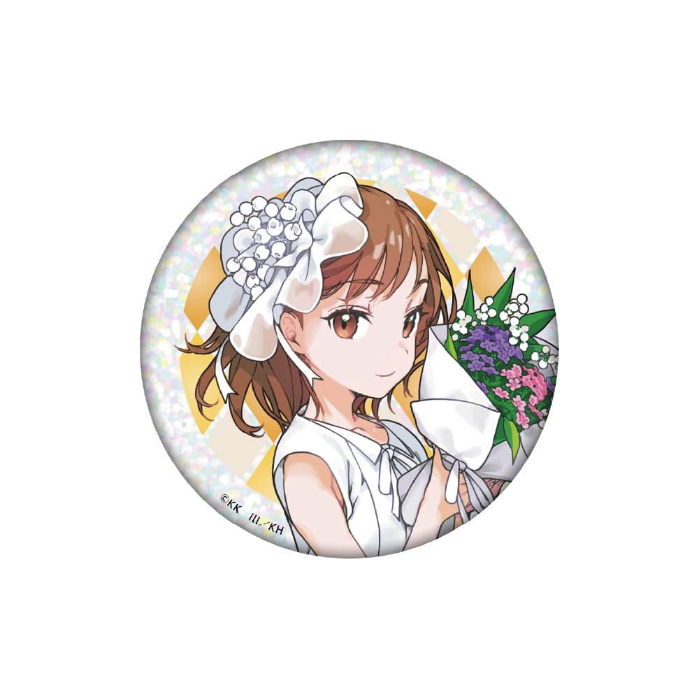 

KADOKAWA A Certain Magical Index 20-я годовщина Голографический БОЛЬШОЙ значок-пуговица Мисака Микото Белое платье 76 мм в диаметре Железная версия. приблизительно. Бумага, ПЭТ,