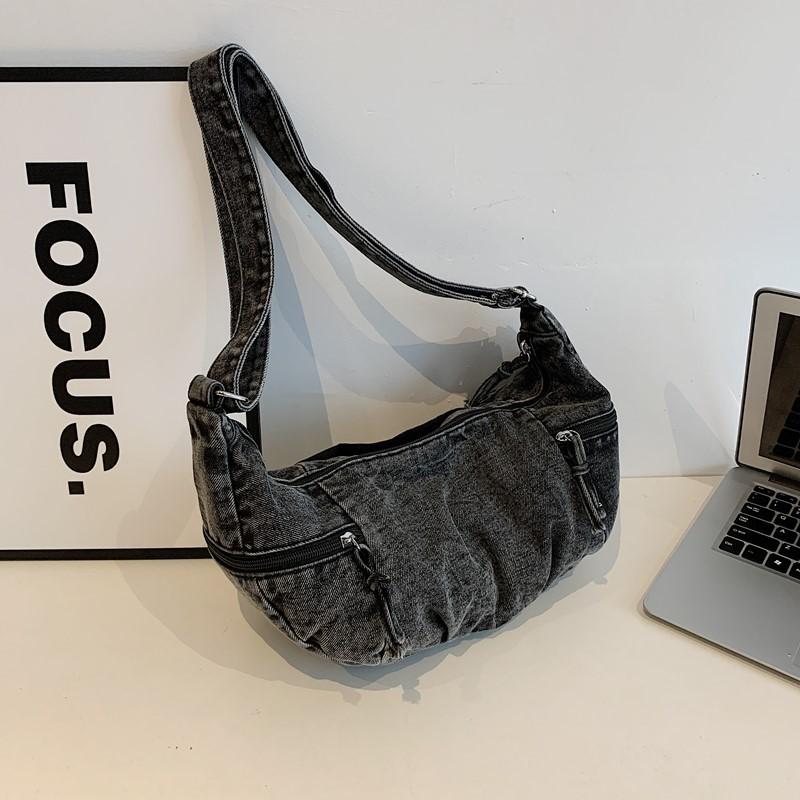 Large capacity messenger bag women's denim summer new casual fashion simple underarm bag solid color foreign style dumpling bag