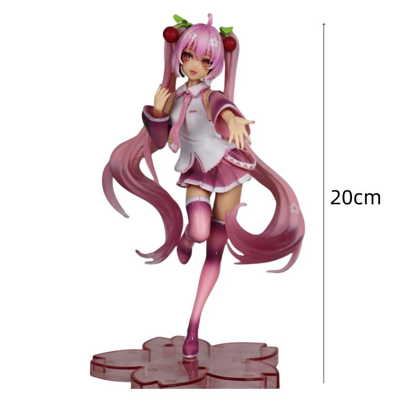 New Anime Hatsune Miku Virtual Singer Manga Figurines  Green Long Hair Pink Skirt Kawaii Girl PVC Action Figure Model Toy